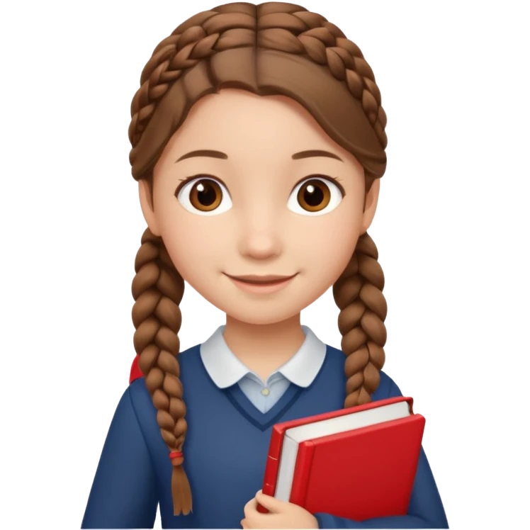brown braid hair girl kid, student, red book emoji