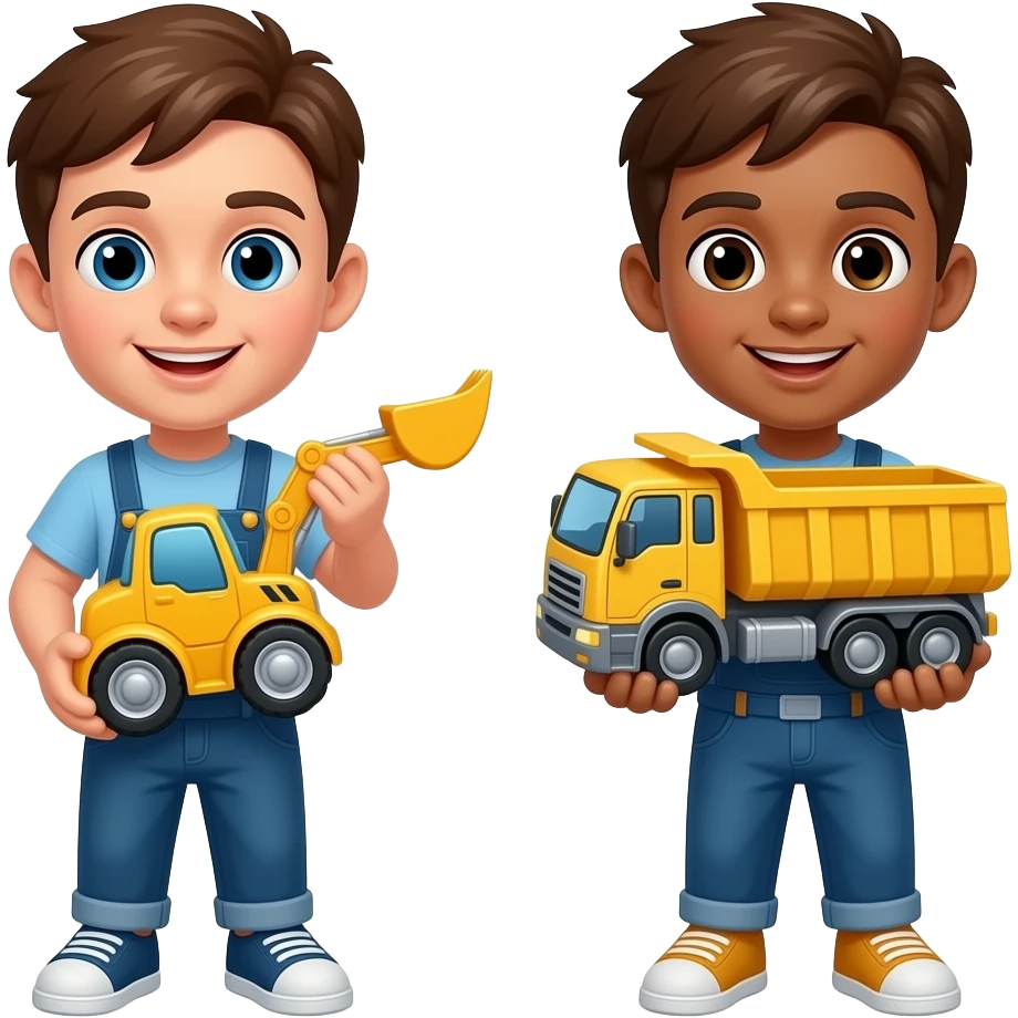 Gil is holding a toy bulldozer and Goby lost his Toy dump truck emoji