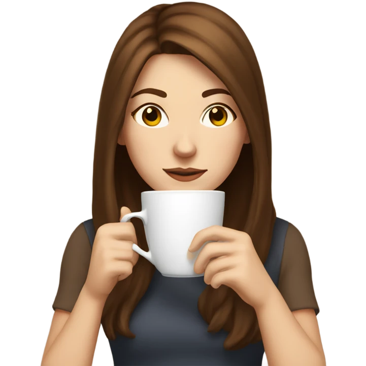 white girl with brown hair sipping hot tea emoji