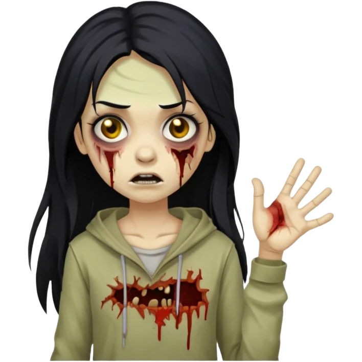 girl zombie with long black hair and beige skin emoji