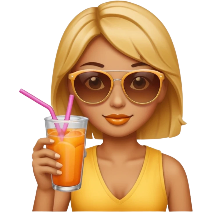 Real Sun is wearing sunglasses and drinking juice with stra emoji