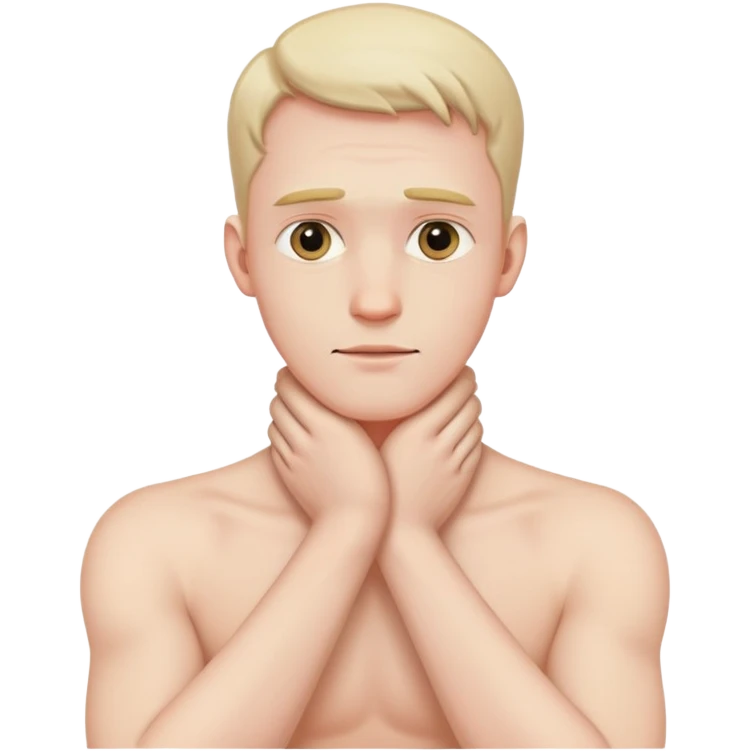 Mans hands crossed holding neck emoji
