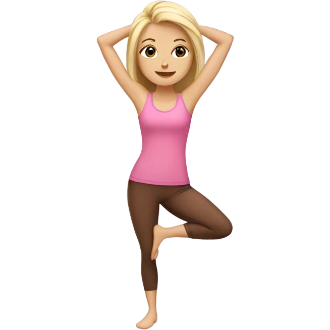 Blonde lady doing yoga with a pink top and brown leggings emoji