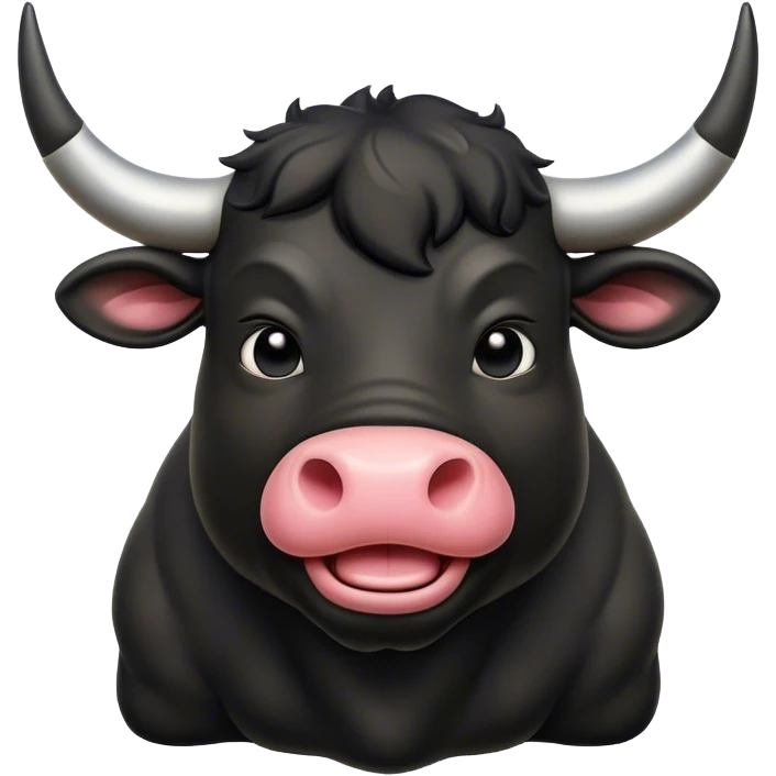 Meme-Worthy Cute Sleeping Black Bull Portrait Emoji, Head resting peacefully with a contented smile, showcasing a robust, massive build and a luxuriously soft pure black hide, eyes shut in a serene, restful nap, Simplified yet hilariously adorable features, highly detailed, glowing with a soft, drowsy light, high shine, relaxed and utterly lovable, stylized with an air of playful laziness, bright and heartwarming, soft glowing outline, capturing the essence of a comically sleepy guardian, so meme-worthy it feels like it could instantly become the next viral sensation of adorable slumber! emoji