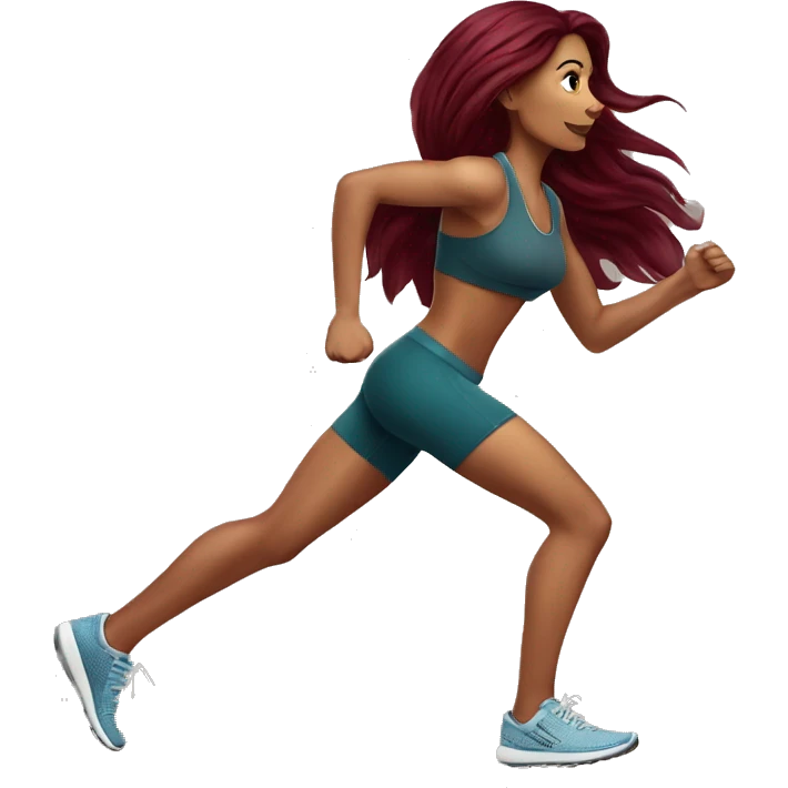 Beautiful tattooed  burgundy long haired woman jogging emoji