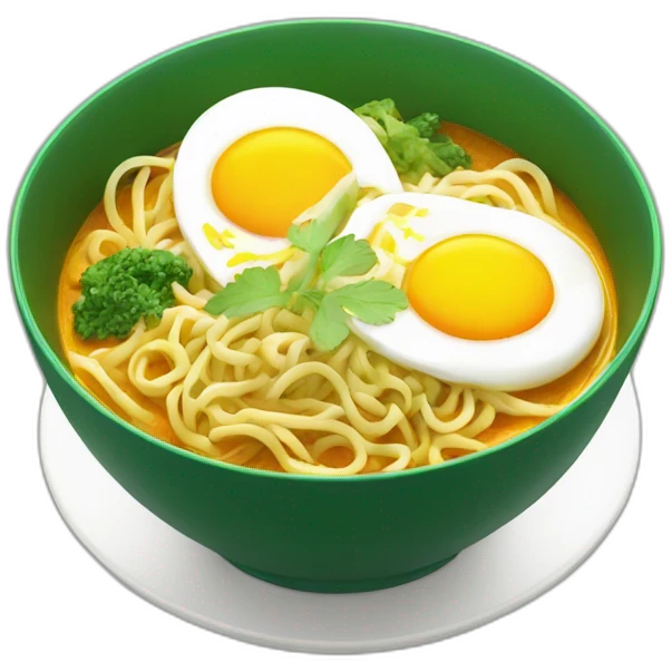 a green bowl of curry noodle with egg emoji