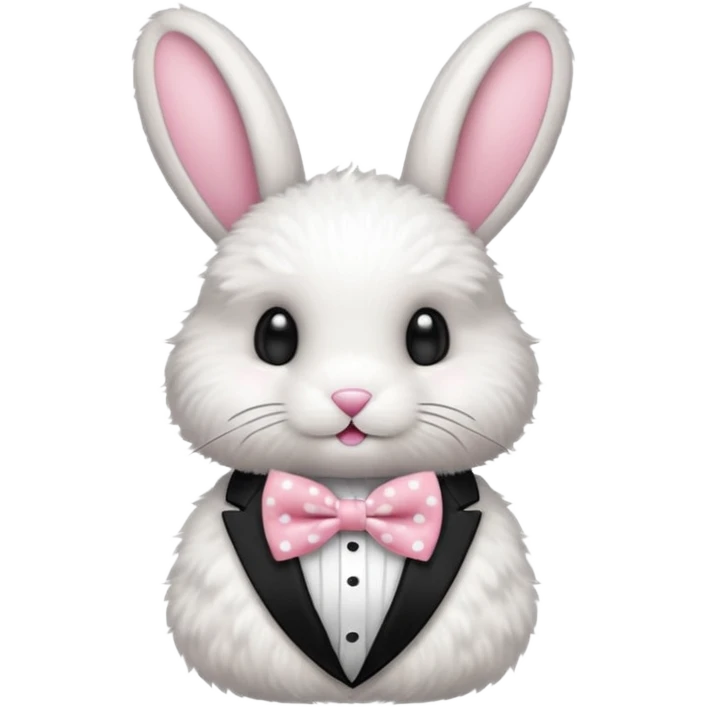 Fluffy rabbit with polka-dot pink bow tie, body emoji