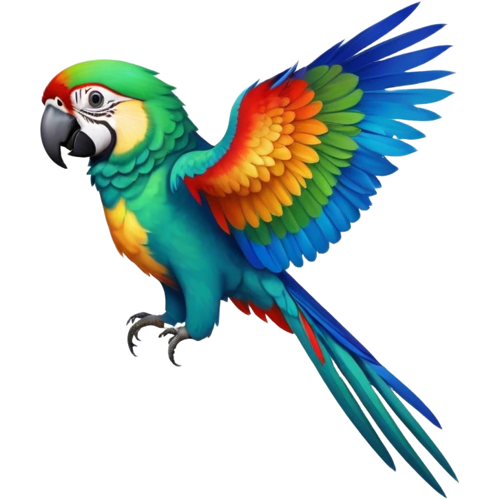Cinematic Noble Macaw Portrait Emoji, Poised and regal, with vibrant, iridescent feathers in a spectrum of brilliant colors and sharp, intelligent eyes, Simplified yet sharp and sophisticated features, highly detailed, glowing with a soft, tropical radiance, high shine, majestic and graceful, stylized with an air of exotic elegance, focused and alert, soft glowing outline, capturing the essence of a watchful and confident avian guardian that seems ready to soar out of the screen with effortless authority! emoji