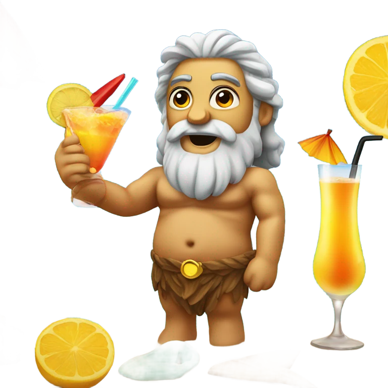 Zeus tanning on a beach drinking a cocktail emoji