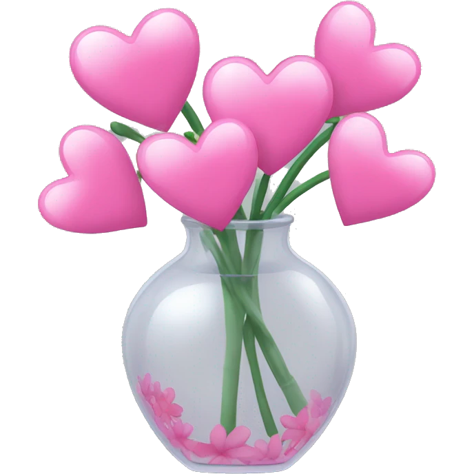 a transparent vase with flowers and the flowers should be in the shape of pink hearts, of which there should be 7 emoji