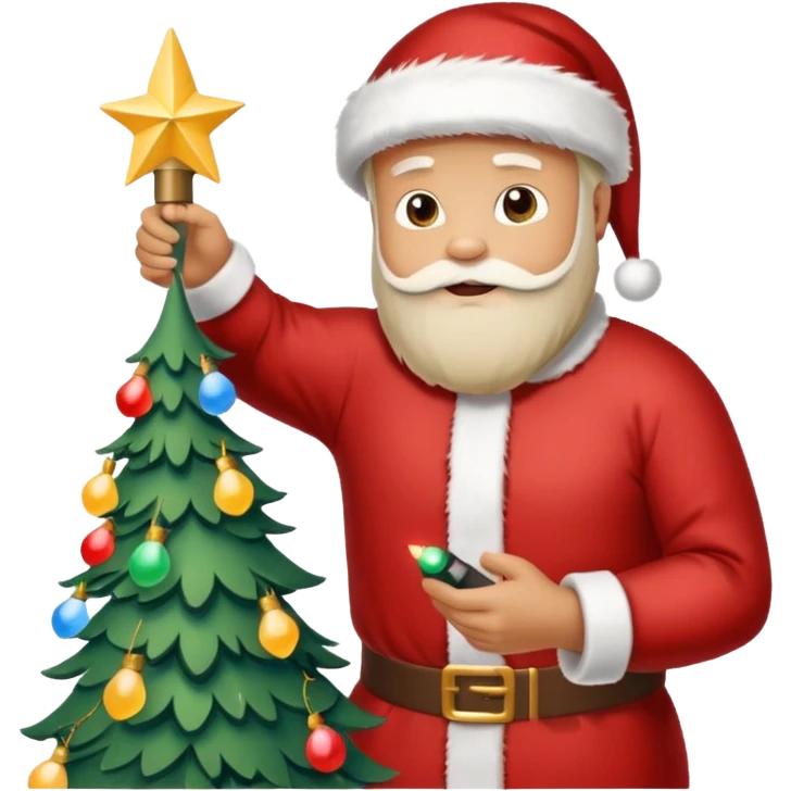 man decorating lights on christmas tree emoji