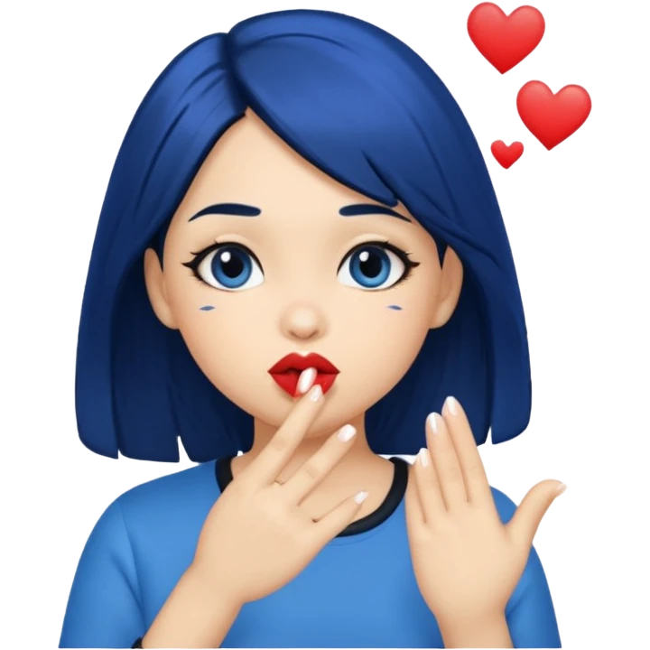 A human girl with blue black hair blowing kisses emoji