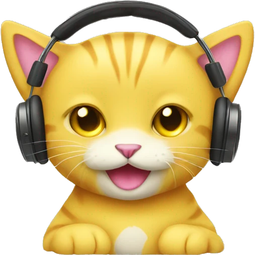 A yellow plush cat wearing headphones emoji