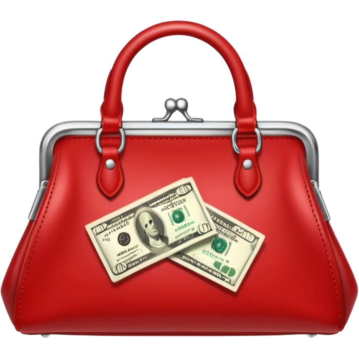 elegant raed purse with dollar bills sticking out emoji