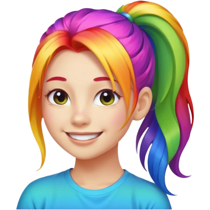 Girl with rainbow ponytail — bright gradient strands flowing emoji