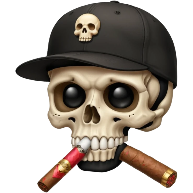 Skull head with a black baseball cap with a cigar in his mouth emoji