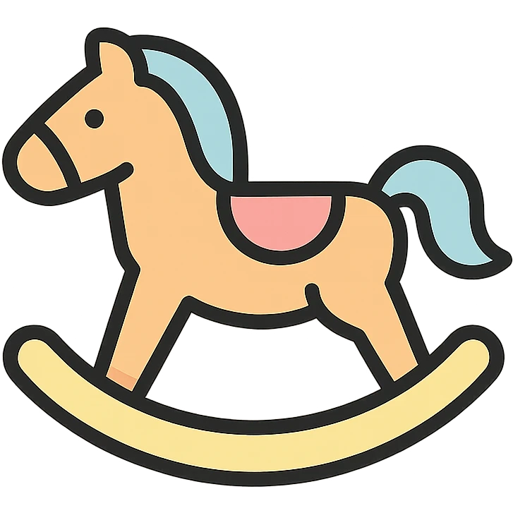 rocking horse, color icon style, soft pastel colors, gentle shading, friendly and approachable emoji