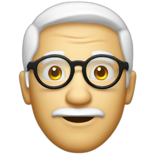 Viel homme blanc chauve avec lunettes rondes SANS moustache visage rond emoji
