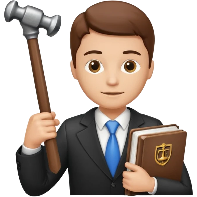Create an emoji symbolizing the legal support of the business and financial assistance from accountants. The image should combine the image of a lawyer with a hammer of justice and an accounting book next to the logo of a reliable company protecting the interests of business. emoji