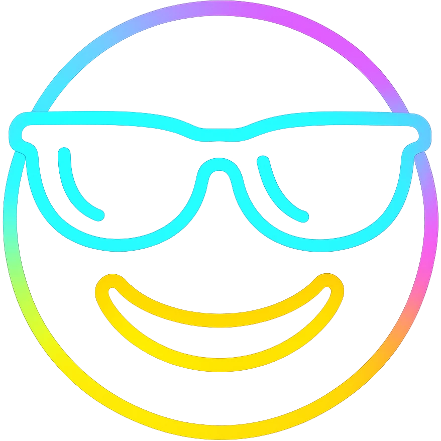 emoji with sunglasses, neon outline pop style, vibrant colors emoji