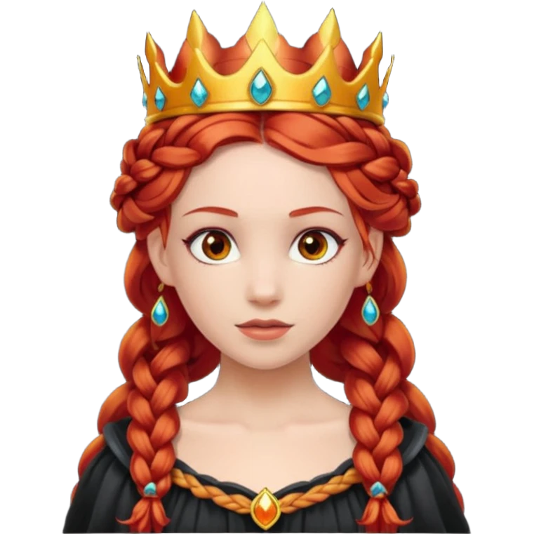 braided hair fire princess with dark crown, red hair emoji