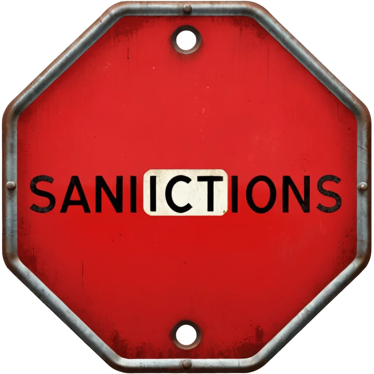 red, road sign, hexagonal, with the inscription sanctions emoji