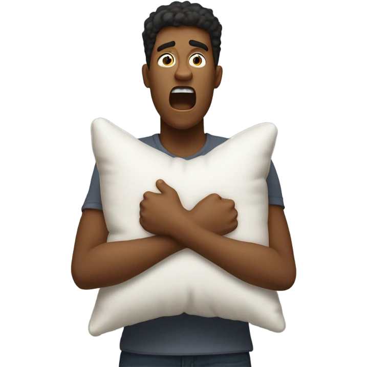 Yelling while holding a pillow emoji
