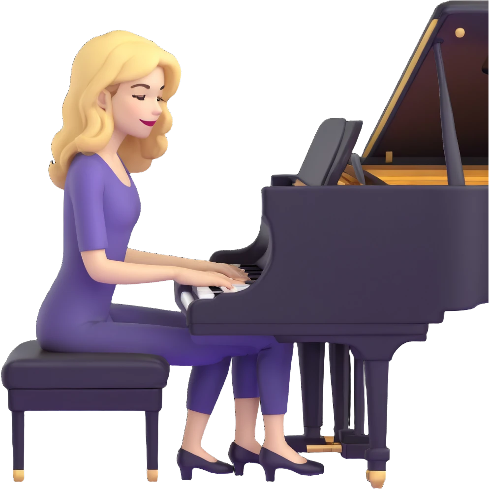 Michelle Monaghan with honey blonde hair playing piano emoji