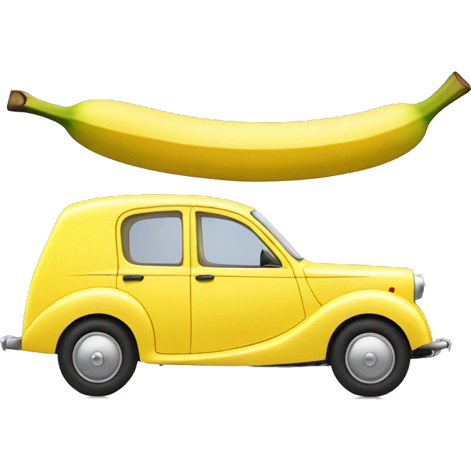 Yellow Austin car in the shape of banana with the English officer inside emoji