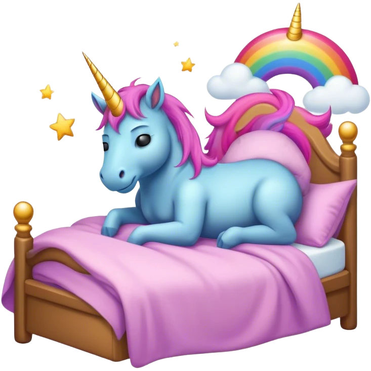 A troll sleeping in bed dreaming about unicorns  emoji