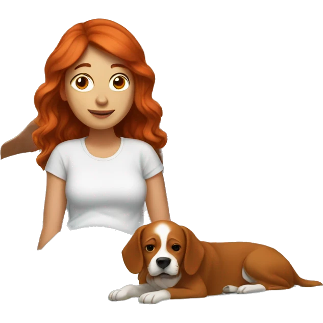Red-haired girl in bed next to dog emoji