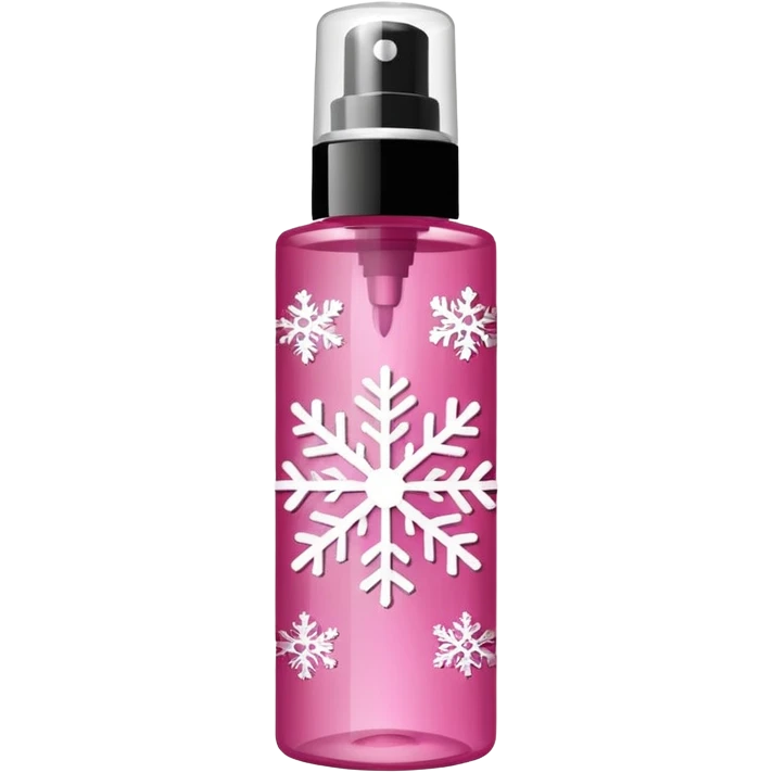 cynderical shaped pink body mist bottle with white snowflakes and faceted pattern emoji