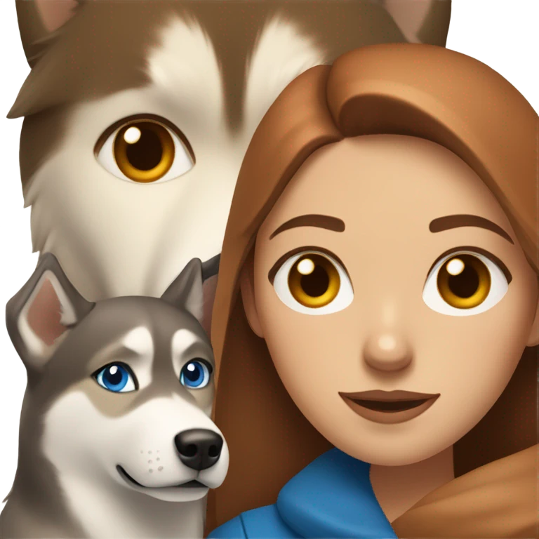 Woman brown hair blue eyes with Husky Copper beige  emoji
