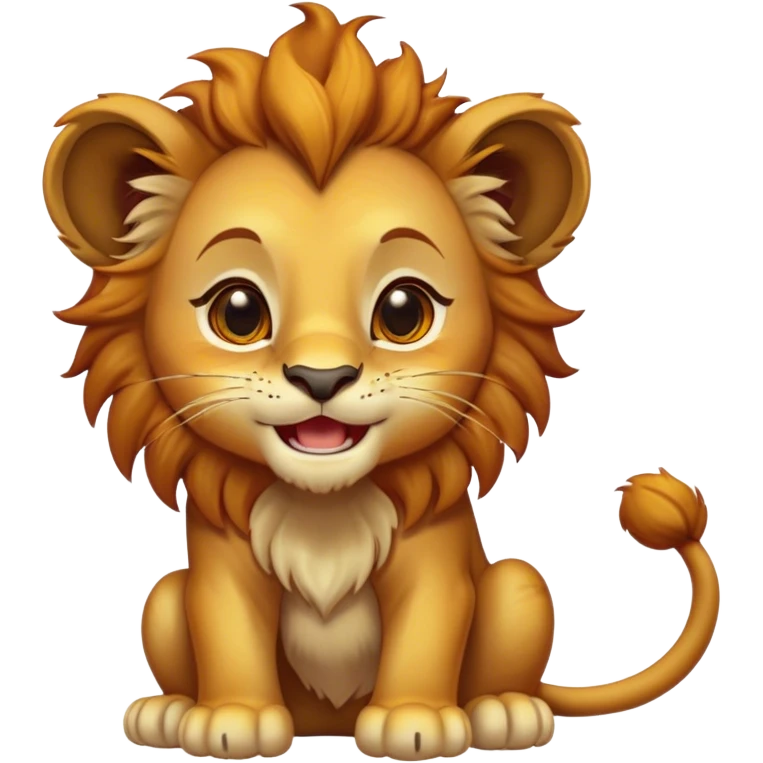 Cinematic Comical Lion Cub Portrait Emoji, Head tilted dramatically with an exaggeratedly amused expression, featuring a striking tawny Fur with a flamboyant mane and wide, expressive amber eyes filled with playful disbelief, Simplified yet hilariously expressive features, highly detailed, glowing with a slightly sassy glow, high shine, dramatic yet playful, stylized with an air of cheeky jungle mischief, bright and endearing, soft glowing outline, capturing the essence of a spirited and over-the-top Lion Cub, so meme-worthy it feels like it could roar its way into internet fame instantly! emoji