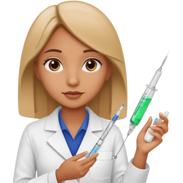 A tan girl, a pharmacist, has a medicine syringe in her hand emoji
