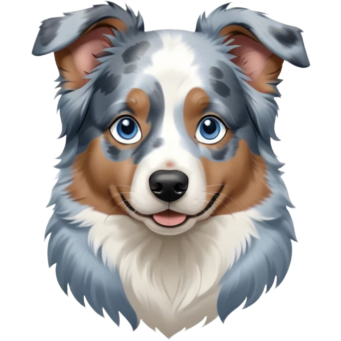 Cinematic Noble Tan Point Blue Merle Australian Shepherd Portrait Emoji, Poised and regal, with a strong, agile build and a striking coat featuring a blue merle base with bold tan points and crisp white accents, piercing blue eyes, Simplified yet sharp and sophisticated features, highly detailed, glowing with a soft, dignified glow, high shine, intelligent and loyal, stylized with an air of strength, focused and attentive, soft glowing outline, capturing the essence of a watchful and confident herder, so majestic it feels as though it could step out of the screen with effortless authority! emoji