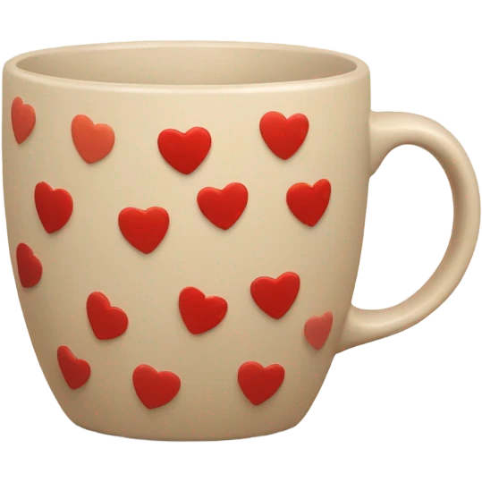 beige mug with red hearts around it emoji