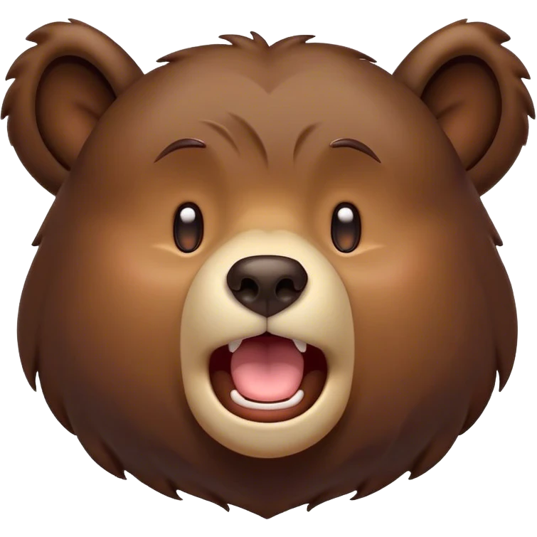 Cinematic Cute Yawning Bear Portrait Emoji, Head tilted slightly with a dramatic, wide-open yawn, showcasing a soft, plush dark brown fur with drooping ears, round eyes barely open in drowsy contentment, Simplified yet irresistibly adorable features, highly detailed, glowing with a soft, cozy glow, high shine, relaxed yet expressive, stylized with a touch of woodland charm, bright and endearing, soft glowing outline, capturing the essence of a sleepy yet affectionate bear, so drowsy it feels like it could lumber out of the screen and curl up for a nap! emoji