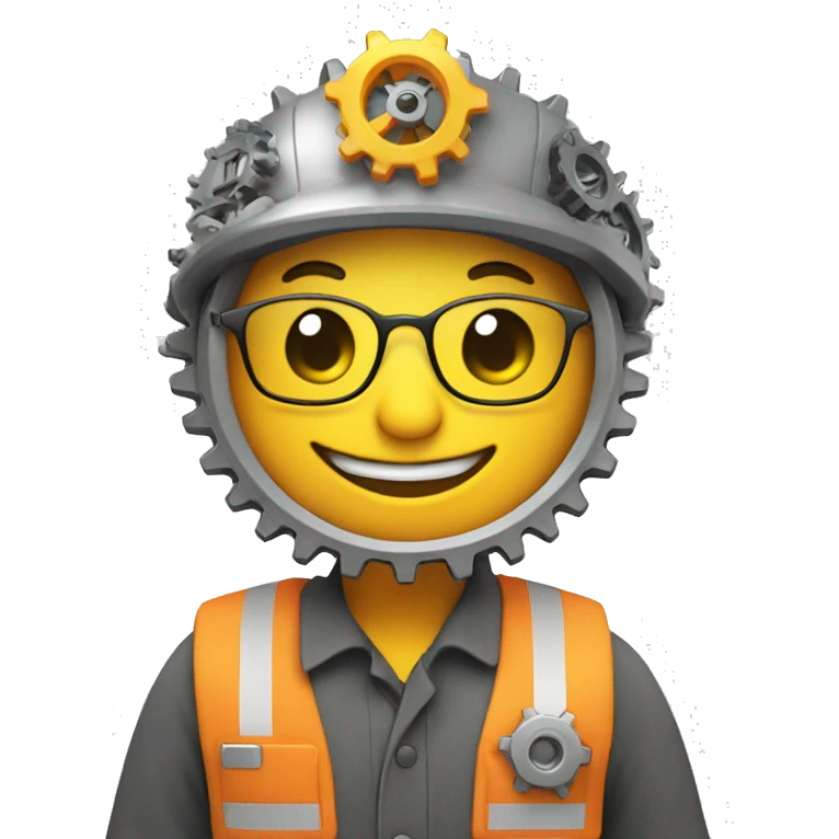 Happy face with an engineering gear in his hands  emoji