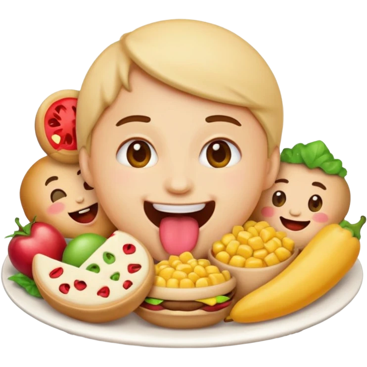 Emoji eating a ton of food emoji