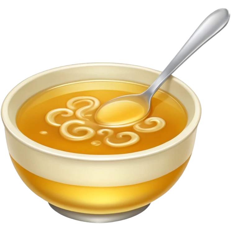 a bowl of golden broth, shiny, smooth, no spoon, simple, clear emoji