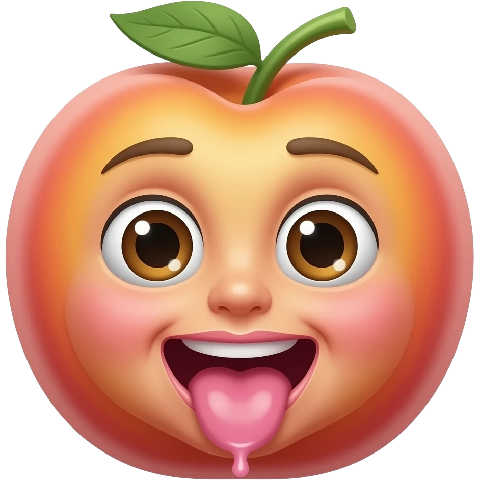 Peach licking an eggplant in mouth dripping emoji