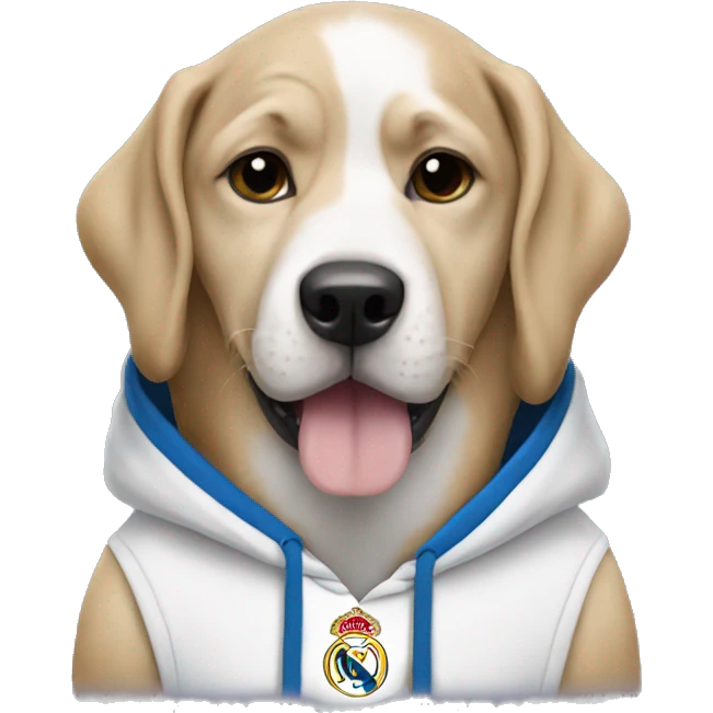 Dog wearing a Real Madrid hoodie emoji