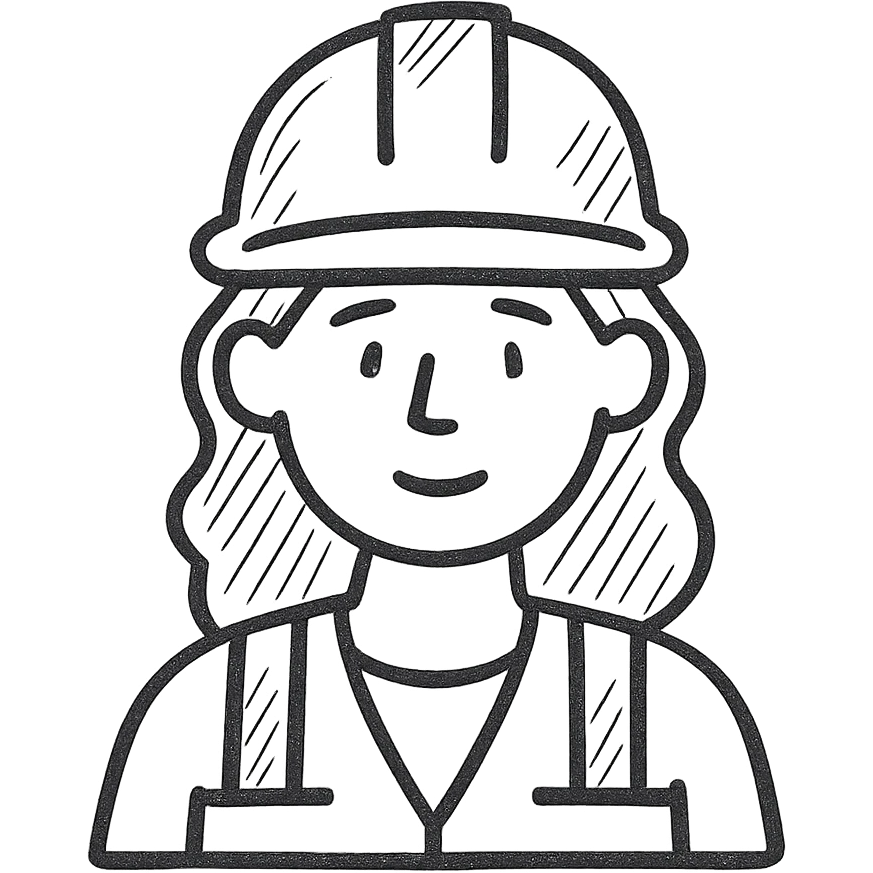 hand drawn outlined icon of a woman construction worker with no fill, wearing a hard hat emoji