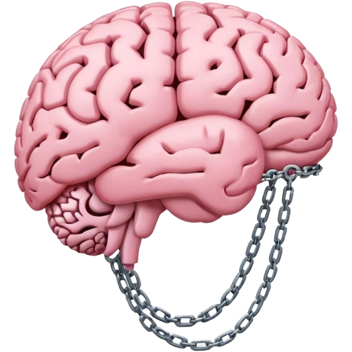 pink brain, chained up by 2 cross section chains, side view emoji
