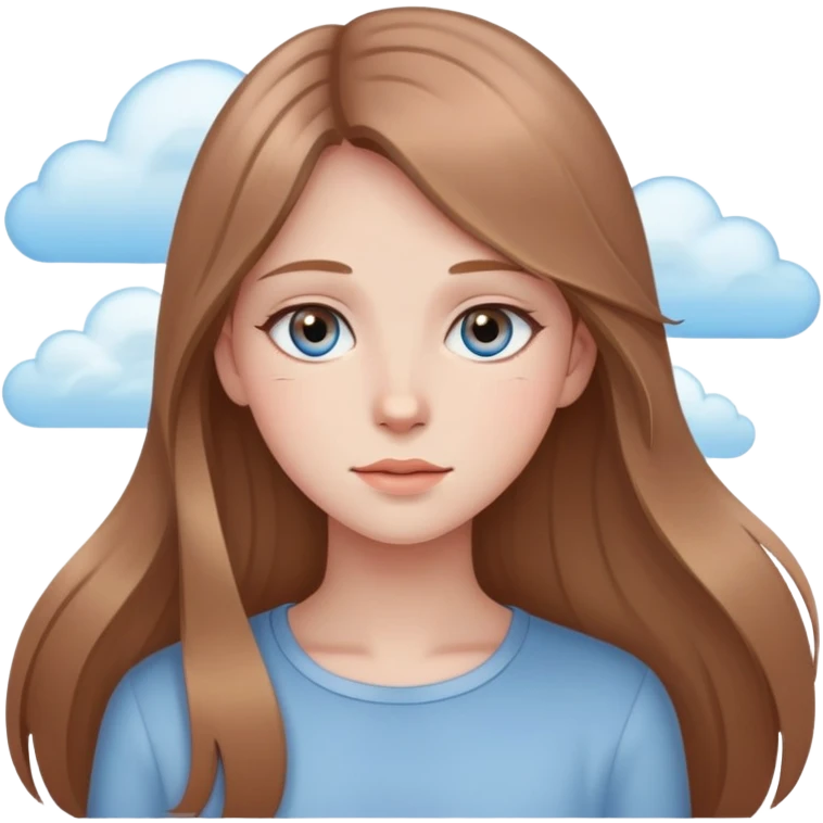 Defined Girl with long thin, light-brown hair, sky eyes, lots of blush emoji