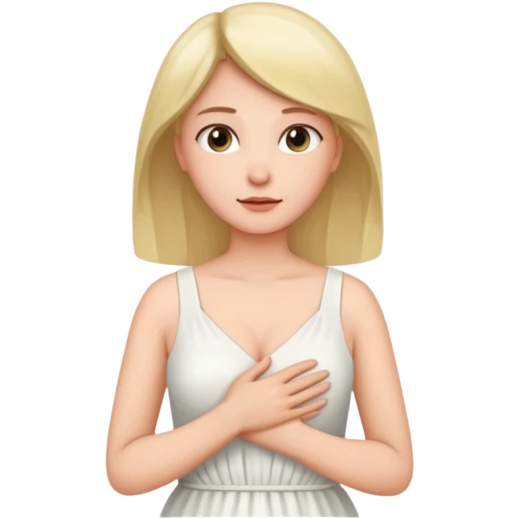 the woman holds one hand on her chest and the other on her stomach emoji