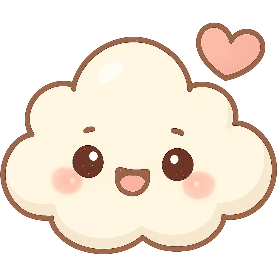 chibi sticker-style cloud with a heart accent, cute and exaggerated emoji