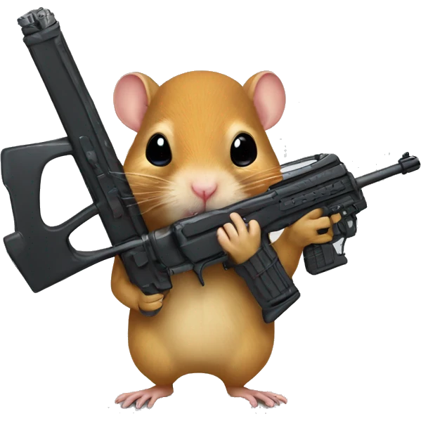 gerbil holding giant gun with a ski mask on  emoji