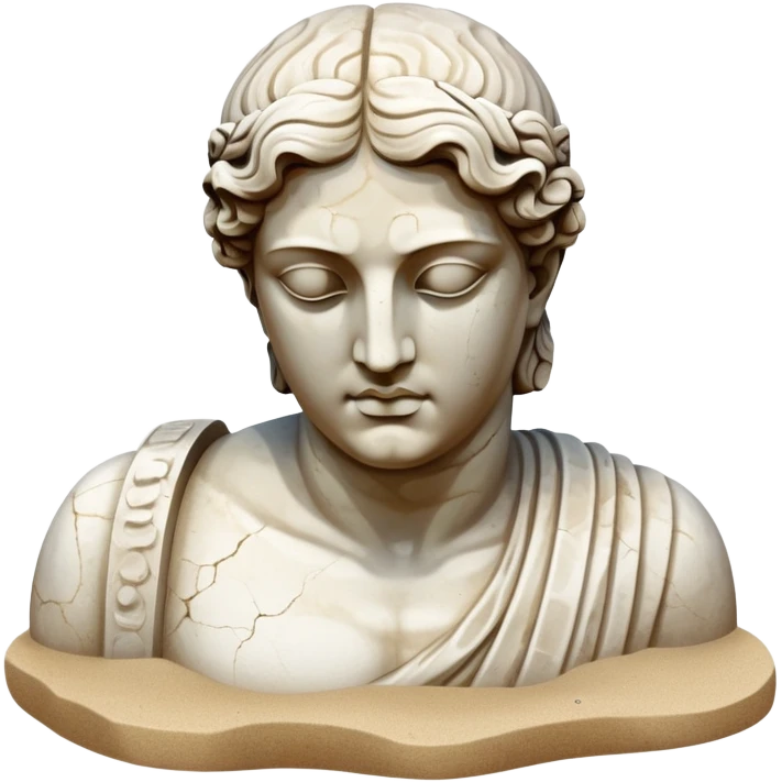 Sunken ancient Greek statue partially buried in sand, underwater with bubbles, partial head and torso of classical statue emoji